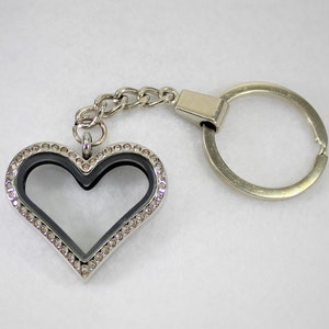 Floating Locket Keychain / Glass Locket / Memory Locket Pendant Stainless Steel With Crystals