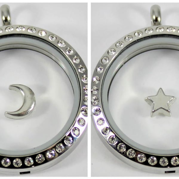 Silver Moon / Silver Star Floating Charm for Glass Locket
