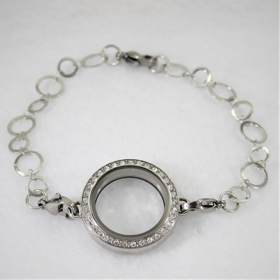 25mm Adjustable Floating Locket Bracelet / Glass Locket / Memory Locket Stainless Steel Black