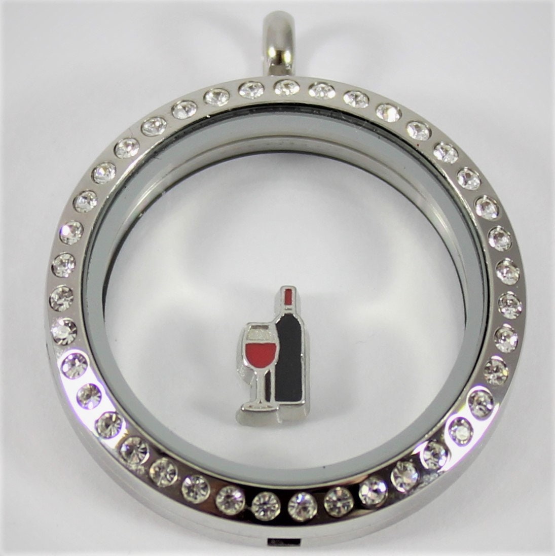 Wine Lovers Gift Glass Locket Necklace Floating Charms Crystals Living  Memory