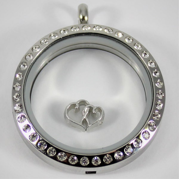 Double Silver Heart Floating Charm for Glass Locket