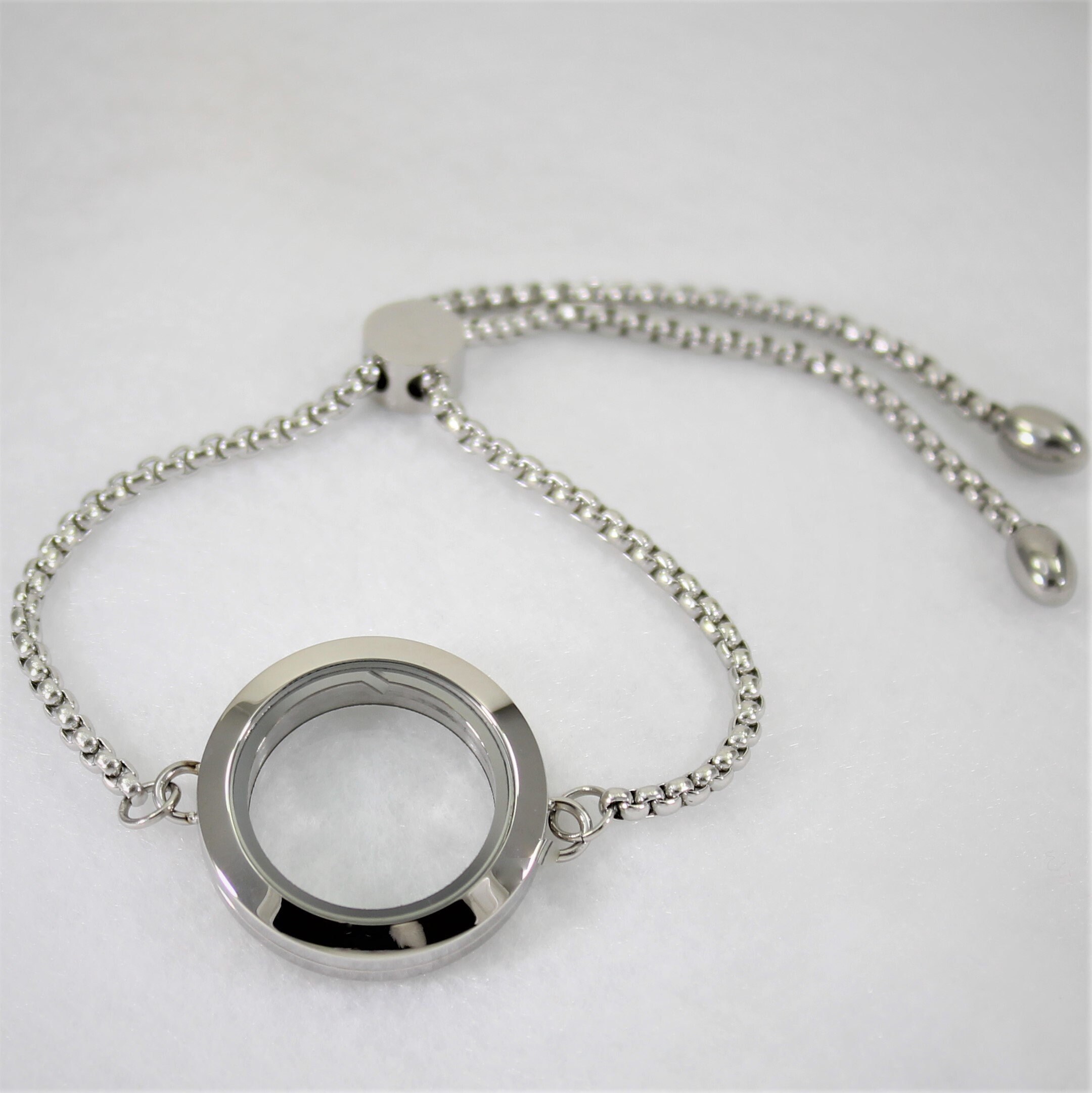 Stainless Steel Silver Waterproof Floating Memory Locket Cuban Chain  Bracelet | eBay