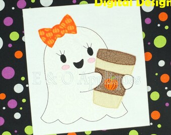 Ghost Girl Bean Stitch Applique Design - Pumpkin Latte - Quick Stitch -  Raw Edge - Raggy Applique - Halloween Girl - Machine Embroidery