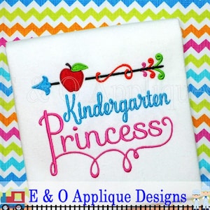 Kindergarten Princess Embroidery Design With Apple - Back to School Machine Embroidery Design - Tribal Back to School - Digital Download