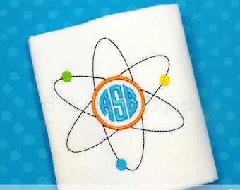 Back to School Atom Monogram Embroidery Design - Instant Embroidery File Download- 6 Sizes