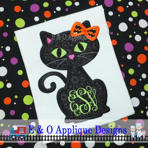 Halloween Cat Applique – Halloween Machine Embroidery Design – Black Cat Applique Design Download – Cat Monogram Embroidery Applique