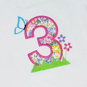 3 Butterfly Flower Machine Applique Design - Butterfly Applique - Floral Birthday Applique - Birthday Applique Design - Butterfly Birthday