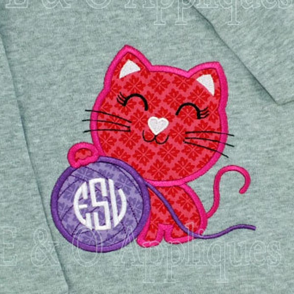 Cat Yarn Applique Design - Cat Embroidery Design - Monogram - Cat Applique Design - Machine Embroidery Design - Yarn Applique Design