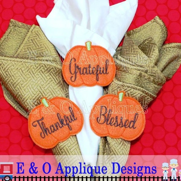 Thanksgiving Feltie Napkin Ring Embroidery Design, Pumpkin Feltie Embroidery Design, In The Hoop Embroidery Design, Digital Design