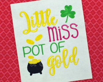 Little Miss Pot of Gold Embroidery Design - Shamrock Embroidery Design - St Patrick's Embroidery Design - Clover Embroidery Design