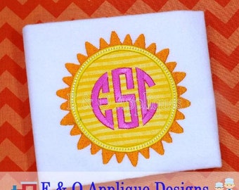Sun Monogram Digital Applique Design - Digital Sun Embroidery Design - 6 Sizes