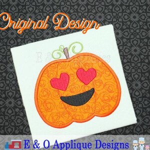 Emoji Heart Eyes Pumpkin Digital Applique Design - Emoji Applique - Halloween Applique Design - Fall Applique - Pumpkin Machine Applique