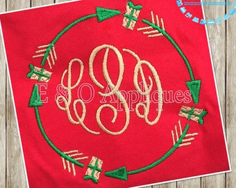 Arrow Christmas Present Monogram Frame Embroidery Design - Christmas Monogram Embroidery Design - Arrow Monogram Embroidery Design