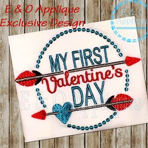 My First Valentine&#39;s Day Embroidery Design - Valentine Embroidery Design - 1st Valentine&#39;s Embroidery - 1st Valentine&#39;s Applique