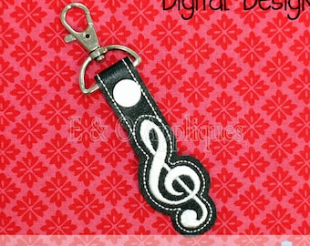 Treble Clef Snap Tab Embroidery Design, Music Snap Tab, Treble Clef Keychain, In The Hoop Embroidery, Snap Tab, Key Ring, Key Fob, Key Chain