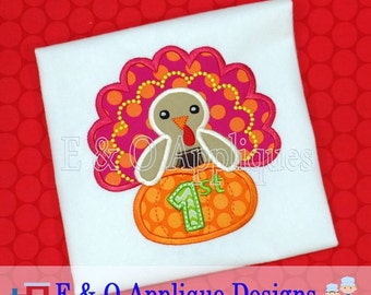 1st Thanksgiving Applique Design - 1st Turkey Day Applique Design - Pumpkin Applique Design - Thanksgiving Embroidery Design
