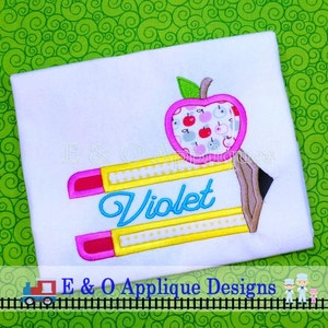 Split Pencil Apple Digital Applique Design - Back to School Machine Applique - 5 Sizes - Pencil Applique Design - Apple Applique