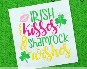 Irish Kisses Embroidery Design - Shamrock Embroidery Design - St Patrick's Embroidery Design - St Patrick's - Clover Embroidery Design