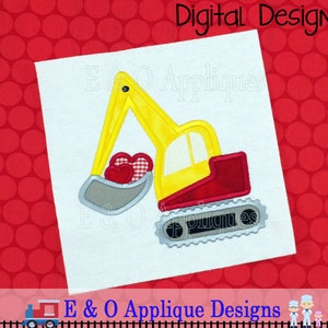 Digger Applique Design - Valentines Applique Design - Digger Construction Applique - Digger Embroidery Design - Backhoe Applique Embroidery