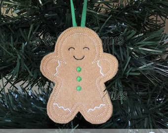 In The Hoop Embroidery Christmas Ornament - ITH Gingerbread Boy Ornament - Machine Embroidery Design - Instant Download