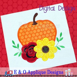 Pumpkin with Flowers Applique Design - Pumpkin Embroidery Design - Digital Embroidery