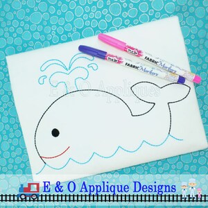 Whale Redwork Embroidery Design - Whale Embroidery Design - Nautical Embroidery - Coloring Embroidery Design - Ocean - Digital Design