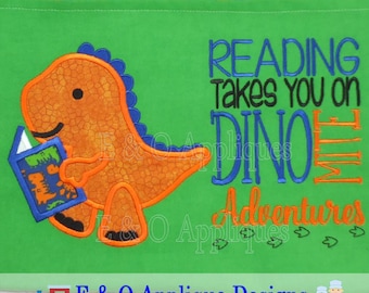 Dinosaur Book Embroidery Design Set - Reading Pillow Embroidery Design - Digital Design