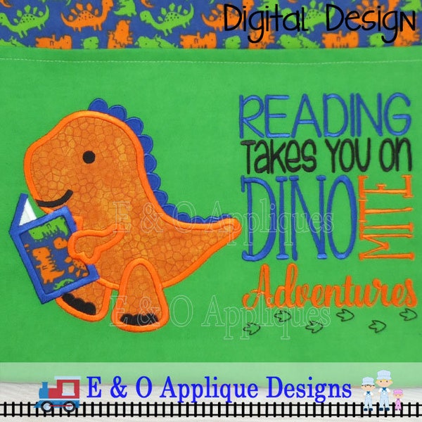 Dinosaur Book Embroidery Design Set - Reading Pillow Embroidery Design - Digital Design