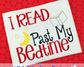 Reading Embroidery Design - Book Pillow Embroidery Design - I Read Past My Bedtime Embroidery Design - Book Embroidery - Reading Pillow