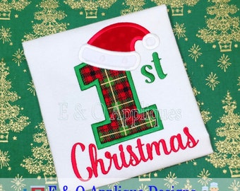 1st Christmas Applique Design - Christmas Embroidery Design - Santa Hat Applique Design - Digital Design