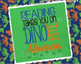 Dinosaur Book Saying Embroidery Design - Dinosaur Embroidery Design - Reading Pillow Embroidery Design - Machine Embroidery Design