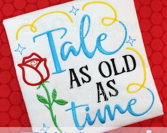Tale As Old As Time Embroidery Design with Rose Embroidery Design - Beauty and the Beast Embroidery Design -  Book Reading PIllow Embroidery