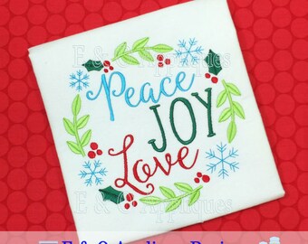 Peace Joy Love Wreath Embroidery Design - Christmas Saying Embroidery Design - Digital Design - Instant Download