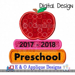 Kita Bücher und Apfel-Applikation - wieder an die Applikation - Apfel Applikation Design - Bücher Applique Design - Vorschule digitale Applikationen Schule