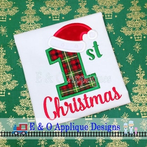 1st Christmas Applique Design - Christmas Embroidery Design - Santa Hat Applique Design - Digital Design
