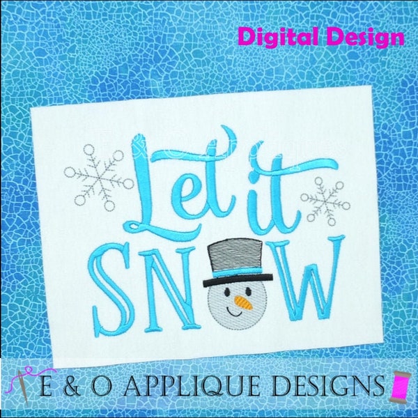 Let It Snow Embroidery Design - Sketchy Motif Fill Snowman Embroidery design - Snowflakes Embroidery Design