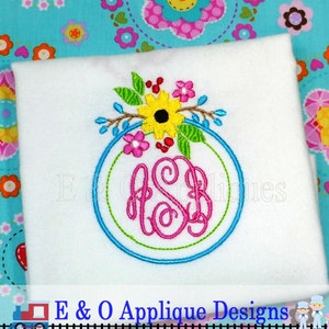 Floral Monogram Embroidery Frame Design 4 sizes included Floral Machine Embroidery Design image 1
