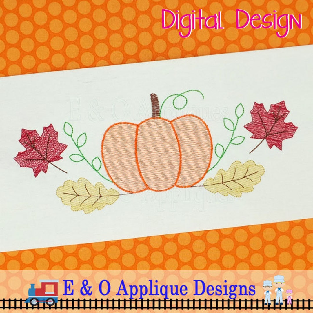 Pumpkin Sketch Embroidery Design, Pumpkin Swash Embroidery Design ...