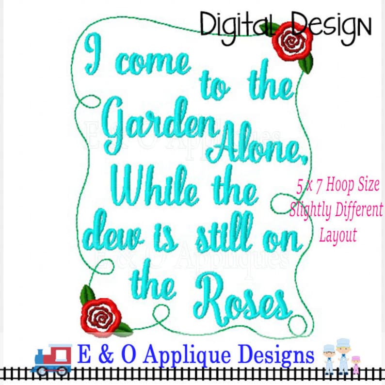 I Come To The Garden Alone Embroidery Design Garden Etsy I come to the garden alone embroidery design garden etsy