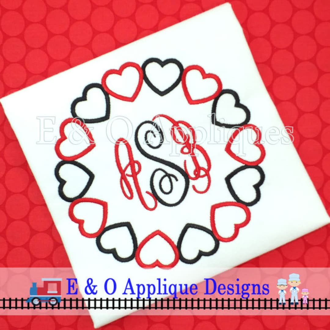 Hearts Circle Frame Embroidery Design Valentine Monogram Frame Embroidery Design Digital Design