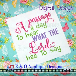 A Passage A Day Embroidery Design - Reading Pillow Embroidery Design - Book Pillow Embroidery Design - Christian Saying - Book Embroidery