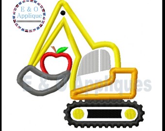 Digger Apple Applique Design - Digger Construction Applique - Construction Applique - Fall Applique Design - Apple Applique Design