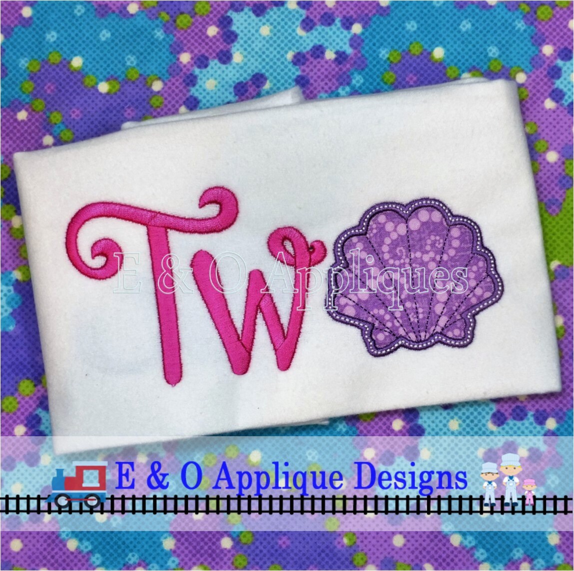 Two Seashell Digital Applique Design - Shell Machine Applique Design ...