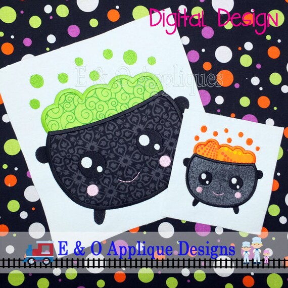 Halloween Applique Design - Cauldron Machine Embroidery Design - Cauldron Applique- Kawaii Embroidery Design-Digital Design-Instant Download