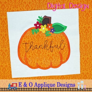Thankful Pumpkin Applique Design - Pumpkin Flowers Embroidery Design