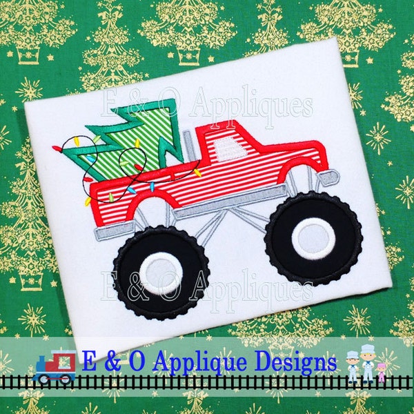 Christmas Monster Truck Applique Design with Lights - Christmas Embroidery Design - Monster Truck Embroidery Design - Digital Design