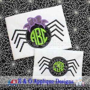 SET Spider and Spider Girl Monogram Applique Design - Halloween Digital Embroidery Design - Spider Applique - 5 Sizes Each