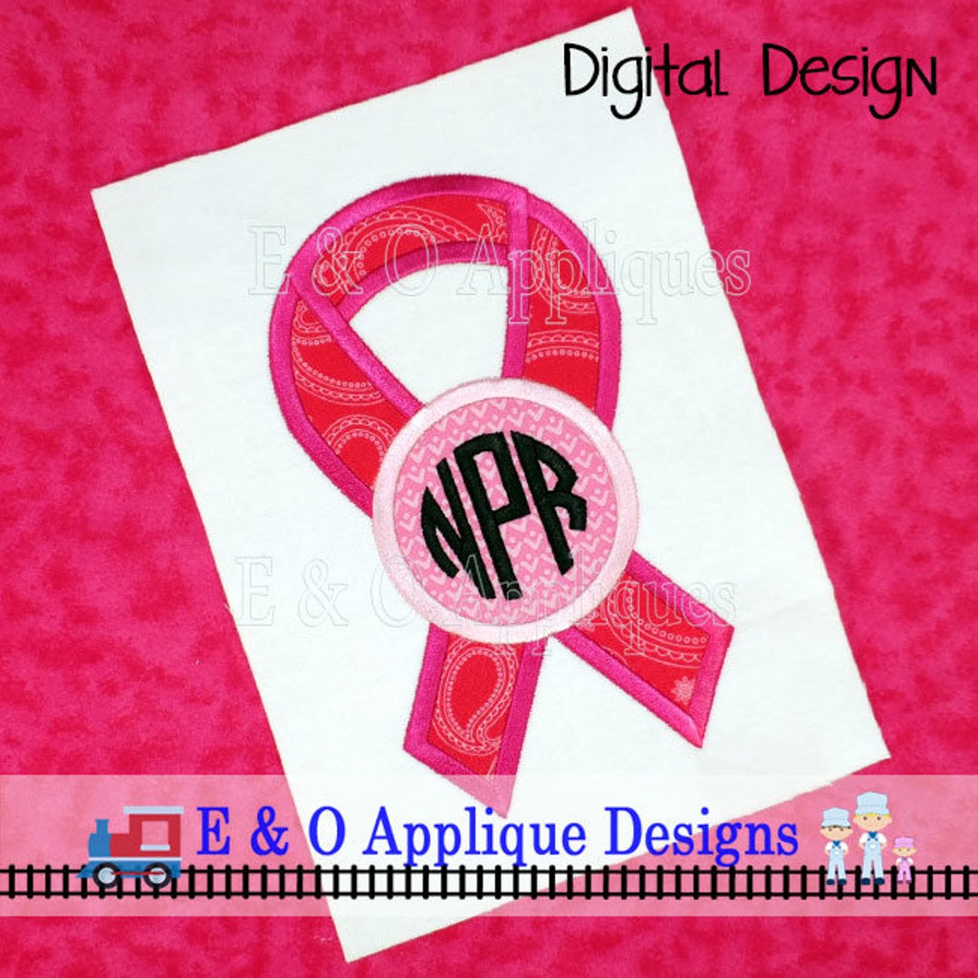 Ribbon Applique Design - Ribbon Monogram Embroidery Design - Cancer ...
