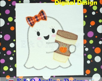 Ghost Girl Zig Zag Applique Design - Pumpkin Latte - Quick Stitch - Halloween Applique Girl Design - Ghost Machine Embroidery Design