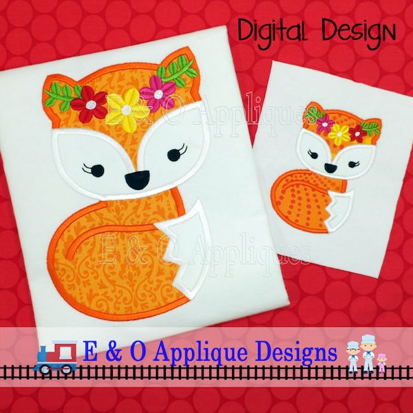 Floral Girl Fox Applique Design - Fox Embroidery Design - Girl Fox Applique Design - Girl Fox Embroidery Design - Fox Machine Applique